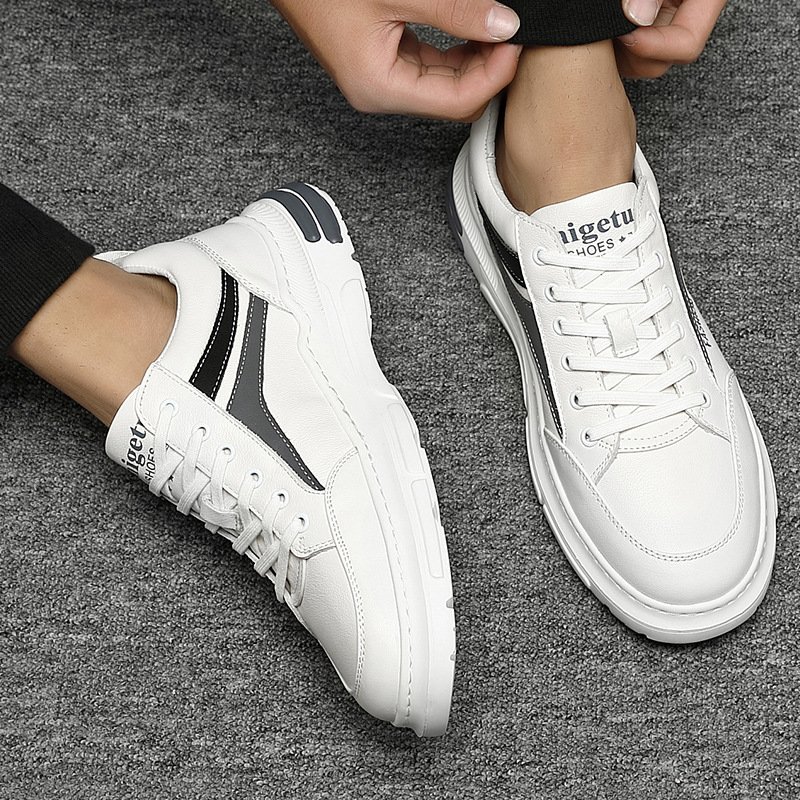 Leather men's sports casual shoes autumn and winter seasons white shoes board shoes men's light-soled soft surface trend men's shoes sports shoes
