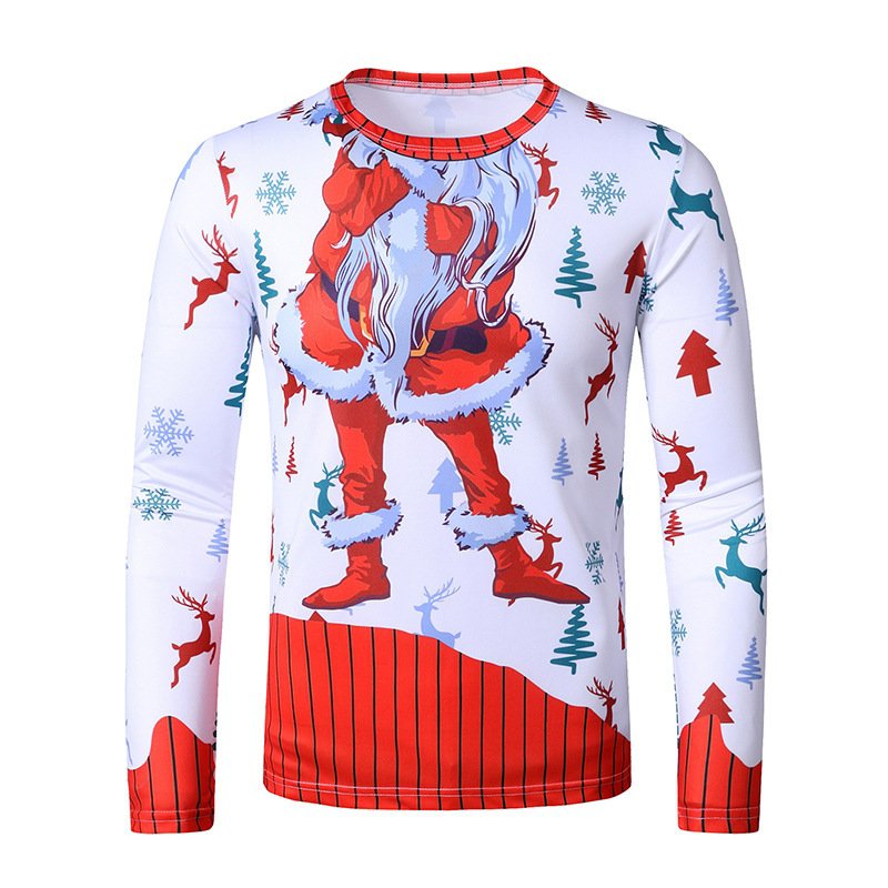 New 3D personality printing fashion men's Christmas long sleeve T-shirt T31